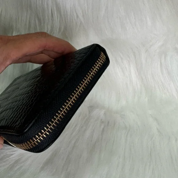 Authentic Miu Miu by Prada leather Black Croc Embossed Zip Around Wallet vintage